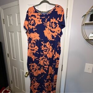 Plus Blue and Orange Maxi Dress with Short  Sleeves for Casual Occasions